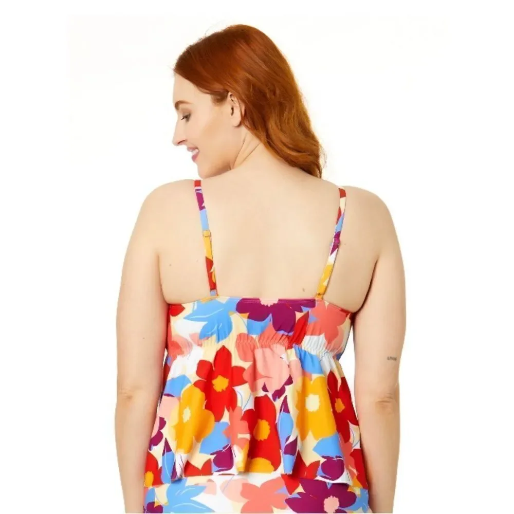 Women's Floral Flounce Tankini Modest Top Swimsuit Bathing Suit Size S